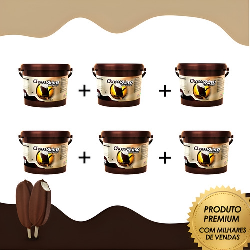 Kit 6 Chocoskimo 4,5kg Chocolate Profissional Sorveteria Marrom-escuro
