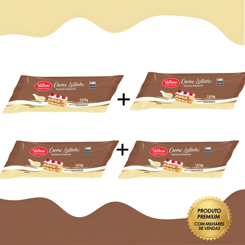 Kit 4 Recheio Confeiteiro Vabene Creme Leitinho 1,01kg